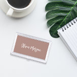 Earth Tone Terracotta Sketched Cursive Script Business Card Case<br><div class="desc">Elegant business card case features your name,  title,  or choice of personalization in white hand scripted cursive lettering on a rich neutral earth tone terracotta background.</div>