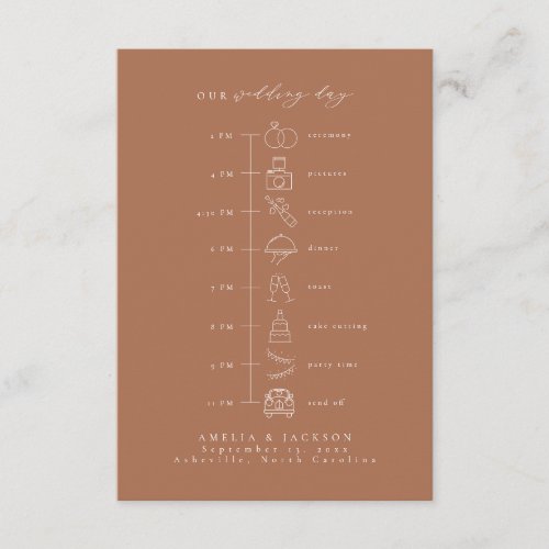 Earth Tone Terracotta Wedding Timeline Enclosure Card