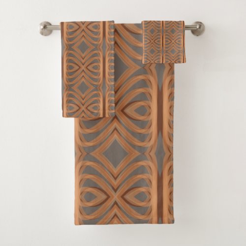 Earth Tone Tribal Ribbon Abstract Pattern Art Bath Towel Set