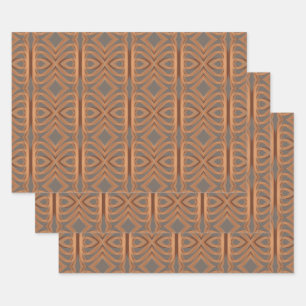 Earth Tone Tribal Ribbon Abstract Pattern Art Wrapping Paper Sheets