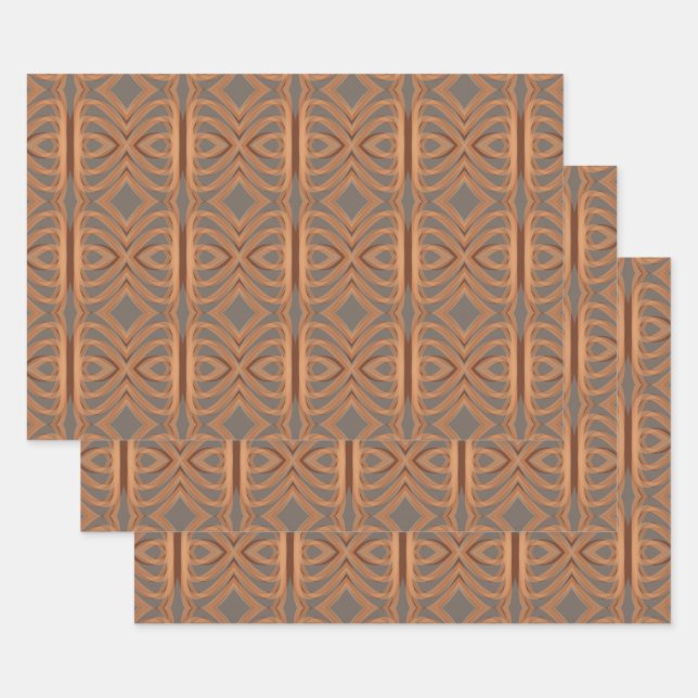 Earth Tone Tribal Ribbon Abstract Pattern Art Wrapping Paper Sheets (Set)