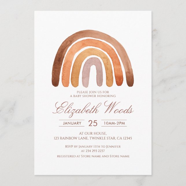 Earth Tone Watercolor Boho Rainbow Baby Shower  Invitation (Front)
