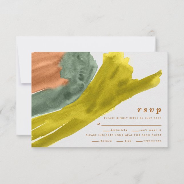 Earth Tone Watercolor Modern Wedding RSVP Card (Front)
