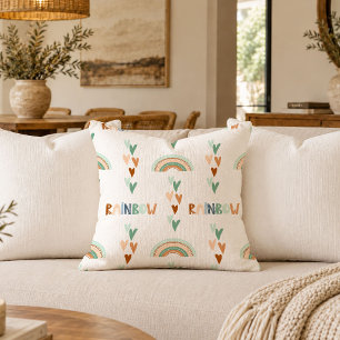 Earth Tone Watercolor Rainbow Boho Throw Pillow