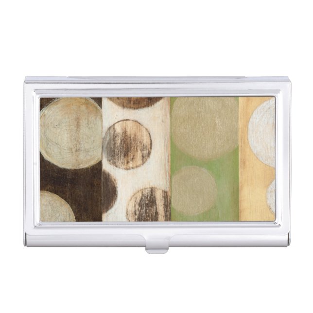Earth Tone Wood Panel Painting with Circles Business Card Holder (Front)