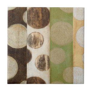 Earth Tone Wood Panel Painting with Circles Ceramic Tile