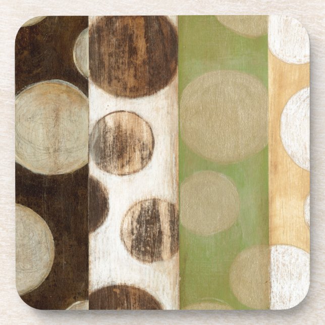 Earth Tone Wood Panel Painting with Circles Drink Coaster (Front)