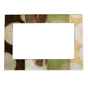 Earth Tone Wood Panel Painting with Circles Magnetic Frame