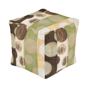 Earth Tone Wood Panel Painting with Circles Pouf