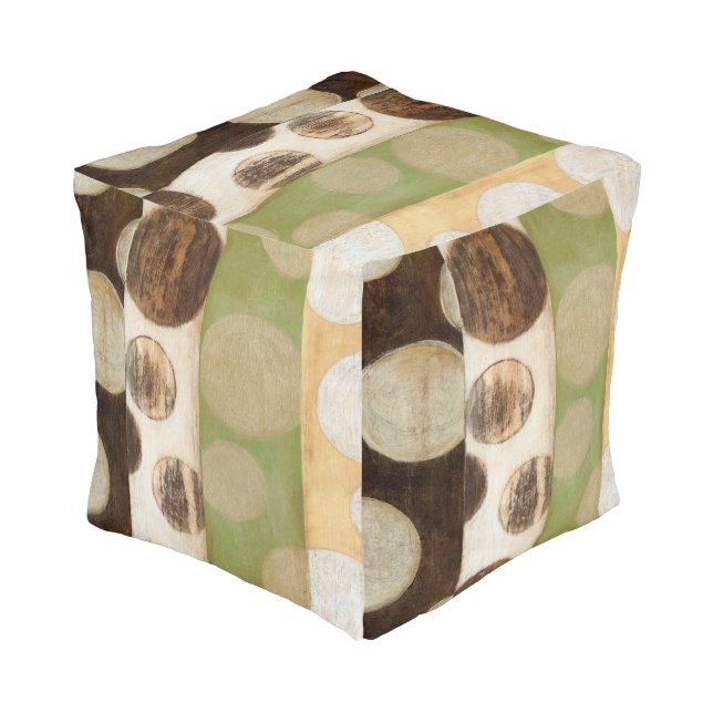 Earth Tone Wood Panel Painting with Circles Pouf (Angled Front)