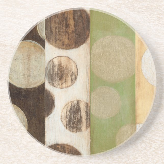 Earth Tone Wood Panel Painting with Circles Sandstone Coaster (Front)