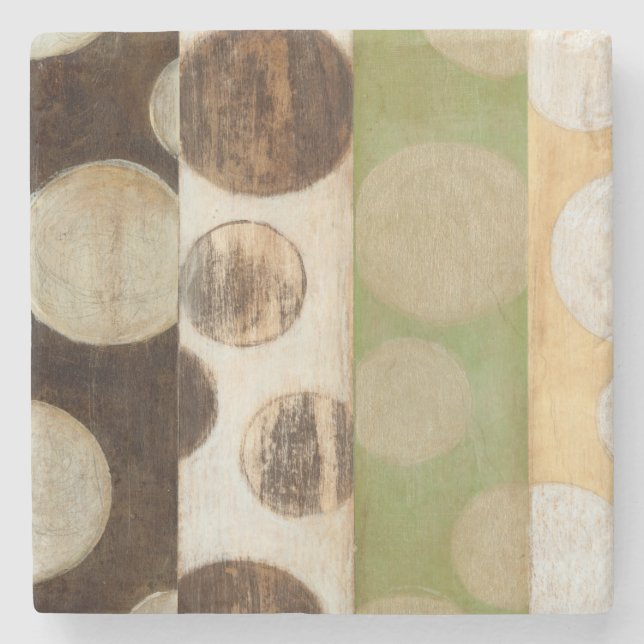 Earth Tone Wood Panel Painting with Circles Stone Coaster (Front)