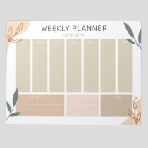 Earth-Toned Abstract & Green Leaves Weekly Planner Notepad