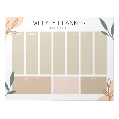 Earth_Toned Abstract  Green Leaves Weekly Planner Notepad