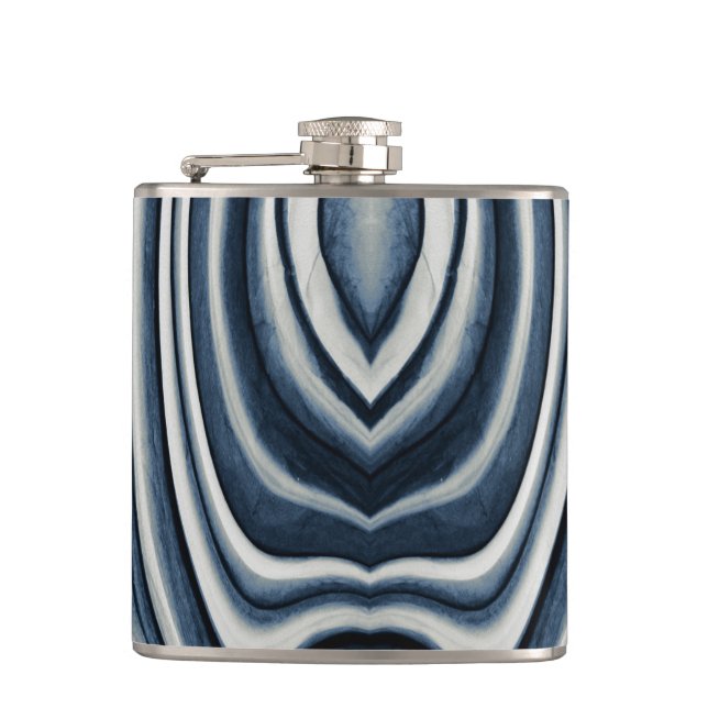 Earth Toned Blue Abstract Pattern Hip Flask (Front)
