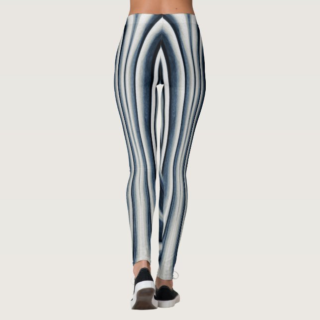 Earth Toned Blue Abstract Pattern Leggings (Back)