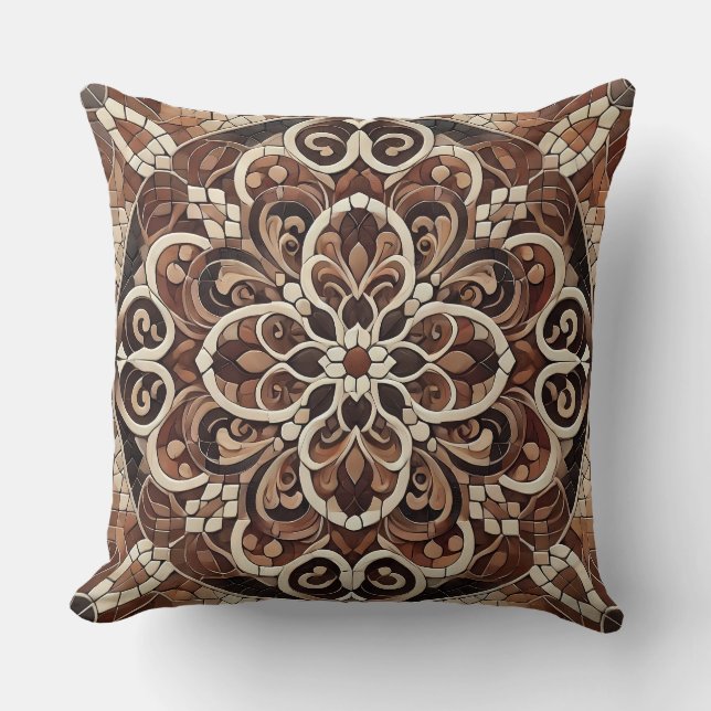 Earth-toned Mandala Pattern: Harmony of Nature Throw Pillow (Front)
