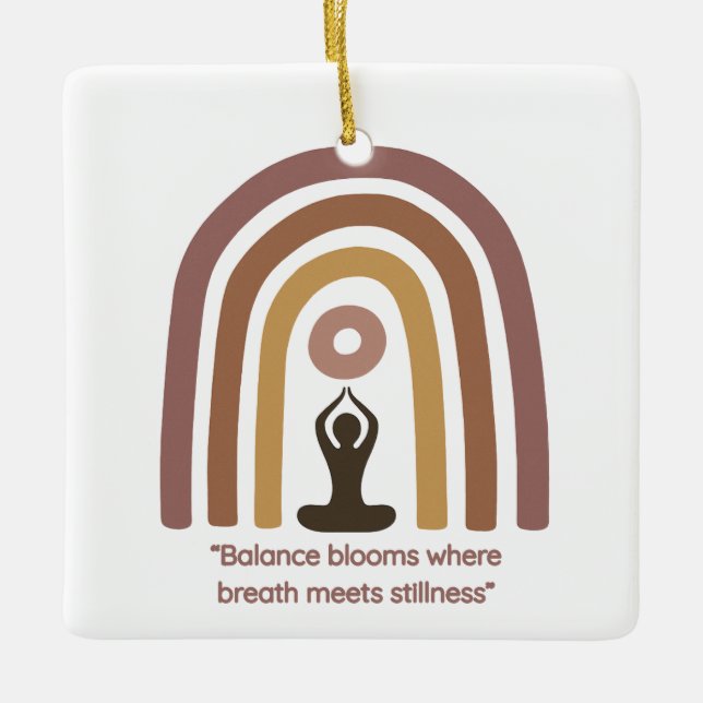 Earth-Toned Mindfulness Rainbow Yoga Design Ceramic Ornament (Front)