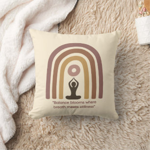 Earth-Toned Mindfulness Rainbow Yoga Design Throw Pillow