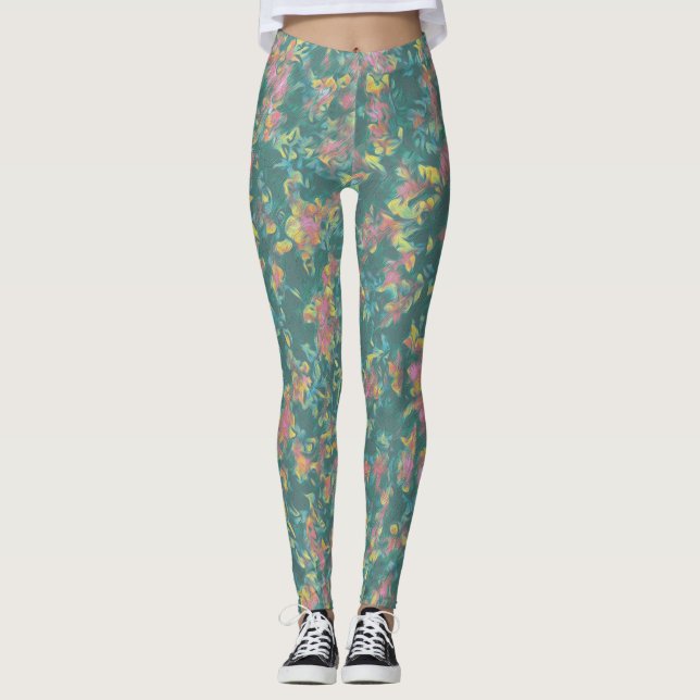 Earth Toned Multi-Color Floral Pattern Leggings (Front)