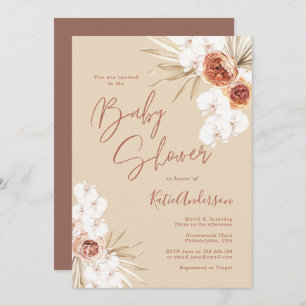 Earth Toned Pampas Grass Boho Baby Shower Invitation