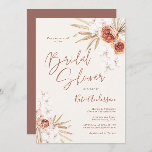 Earth Toned Pampas Grass Boho Bridal Shower Invitation