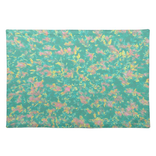 Earth Toned Pink/Green/Yellow Floral Pattern Placemat (Front)