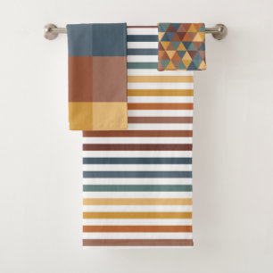 EARTH TONED STRIPES & GEOMETRIC PATTERNS BATH TOWEL SET
