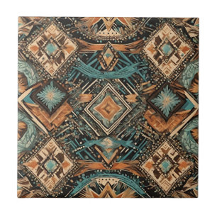 Earth Tones Abstract Geometric Pattern Ceramic Tile