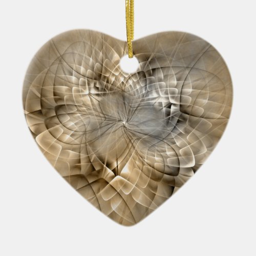 Earth Tones Abstract Modern Fractal Art Heart Ceramic Ornament