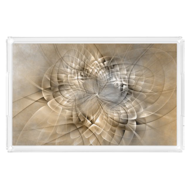 Earth Tones Abstract Modern Fractal Art Texture Acrylic Tray (Front)