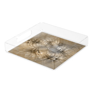 Earth Tones Abstract Modern Fractal Art Texture Acrylic Tray