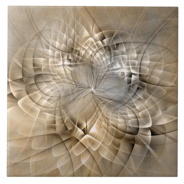 Earth Tones Abstract Modern Fractal Art Texture Ceramic Tile (Front)