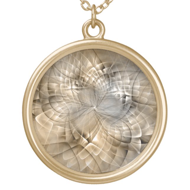 Earth Tones Abstract Modern Fractal Art Texture Gold Plated Necklace (Front)