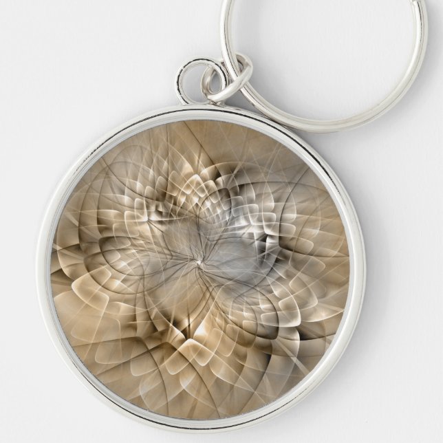 Earth Tones Abstract Modern Fractal Art Texture Keychain (Front)