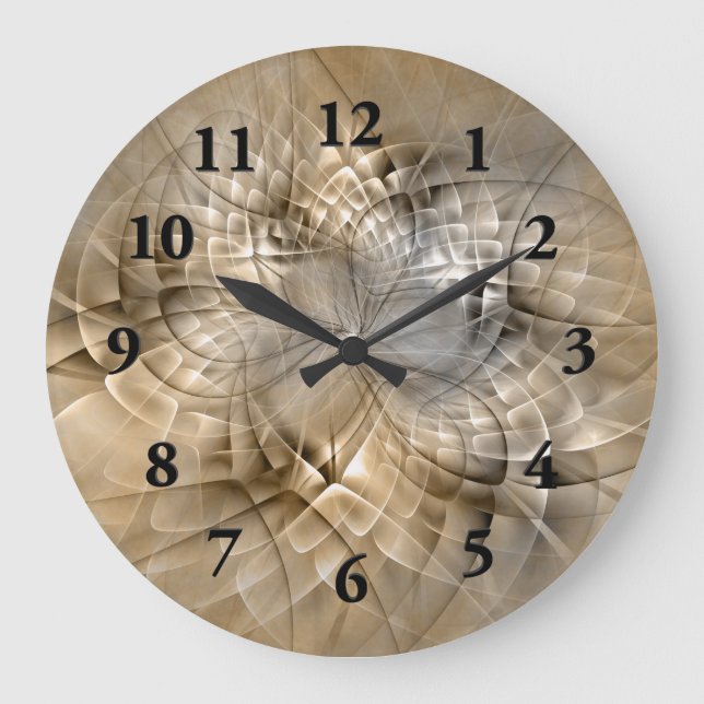 Earth Tones Abstract Modern Fractal Art Texture Large Clock (Front)