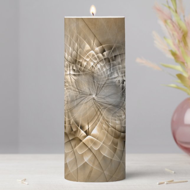 Earth Tones Abstract Modern Fractal Art Texture Pillar Candle (In Situ)