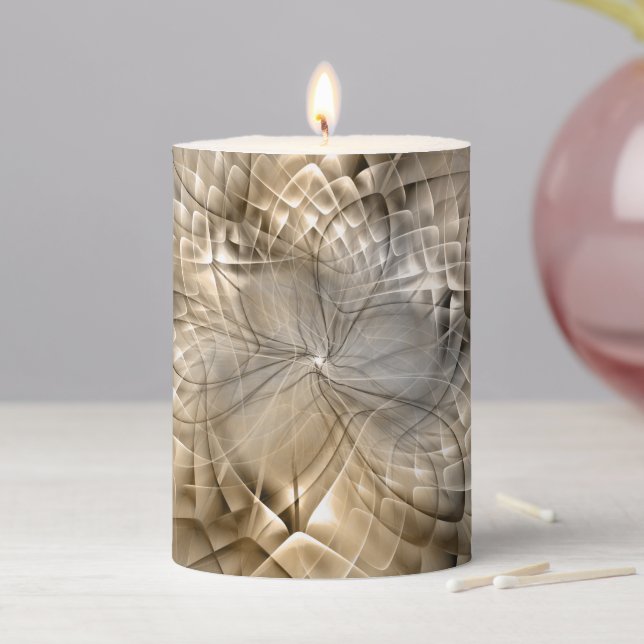 Earth Tones Abstract Modern Fractal Art Texture Pillar Candle (In Situ)
