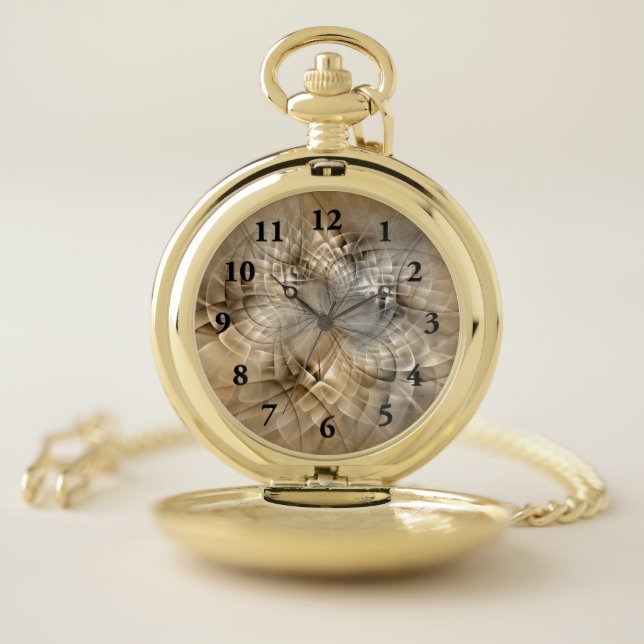 Earth Tones Abstract Modern Fractal Art Texture Pocket Watch (Inside)