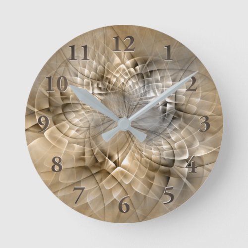 Earth Tones Abstract Modern Fractal Art Texture Round Clock