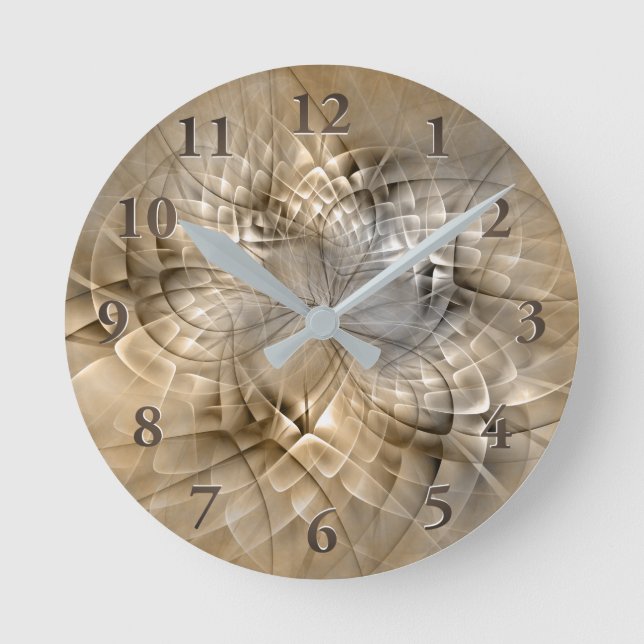 Earth Tones Abstract Modern Fractal Art Texture Round Clock (Front)