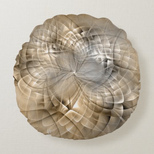 Earth Tones Abstract Modern Fractal Art Texture Round Pillow