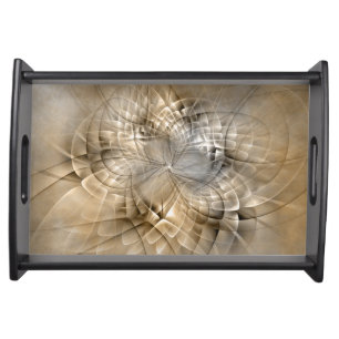 Earth Tones Abstract Modern Fractal Art Texture Serving Tray