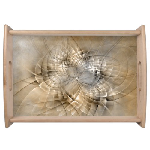 Earth Tones Abstract Modern Fractal Art Texture Serving Tray