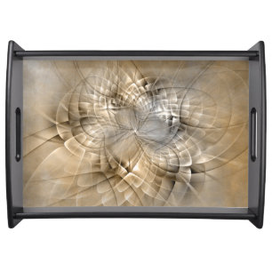 Earth Tones Abstract Modern Fractal Art Texture Serving Tray