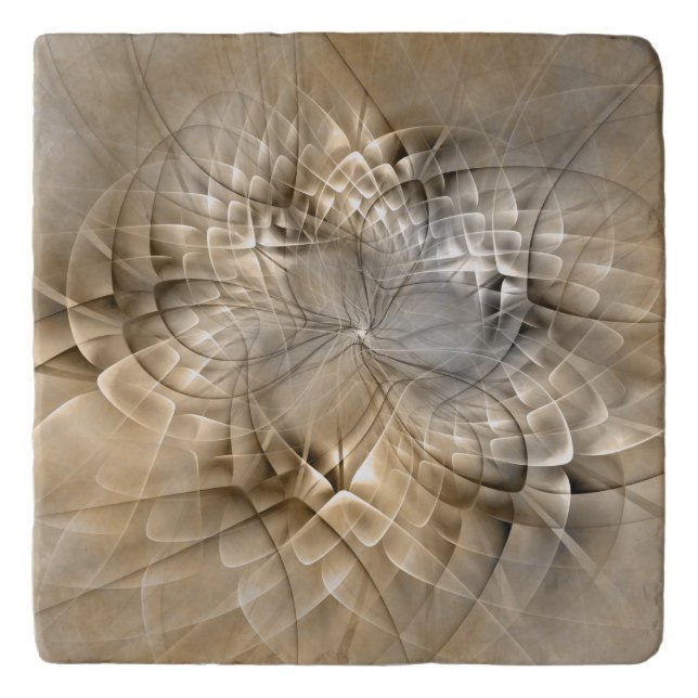 Earth Tones Abstract Modern Fractal Art Texture Trivet (Front)
