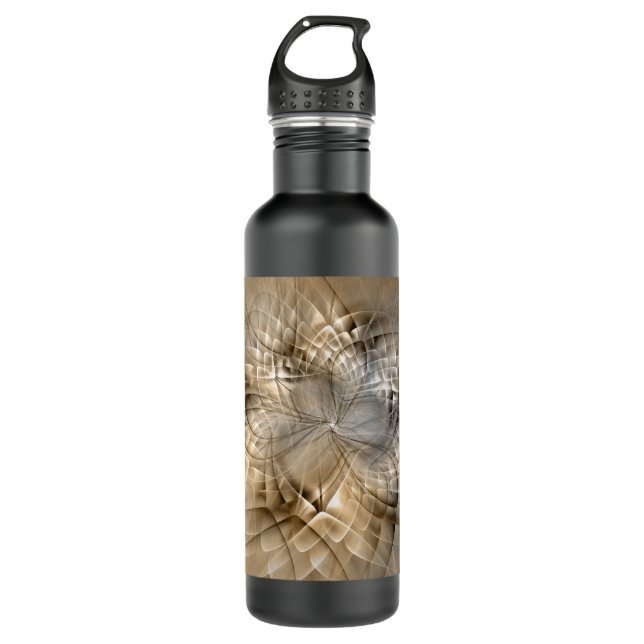 Earth Tones Abstract Modern Fractal Art Texture Water Bottle (Front)