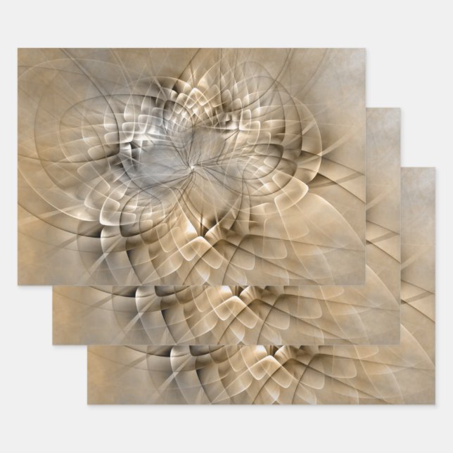 Earth Tones Abstract Modern Fractal Art Texture Wrapping Paper Sheets (Set)