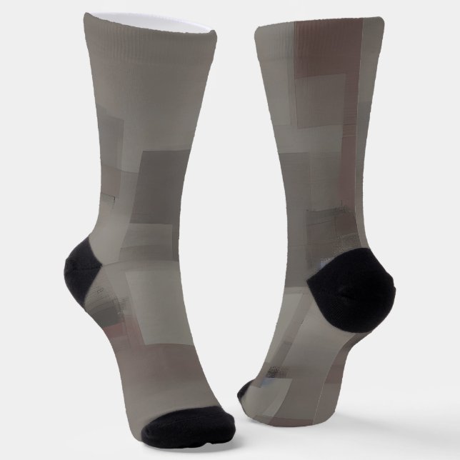 Earth tones abstract squares  socks (Angled)
