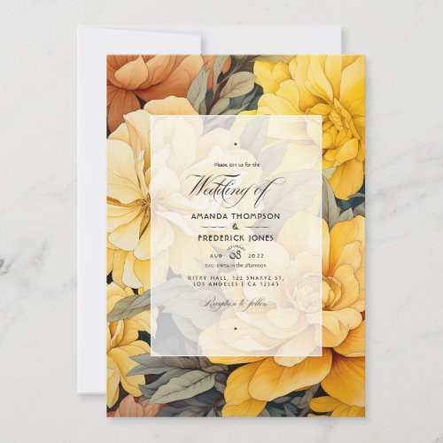 Earth Tones and Canary Yellow Floral Wedding Invitation